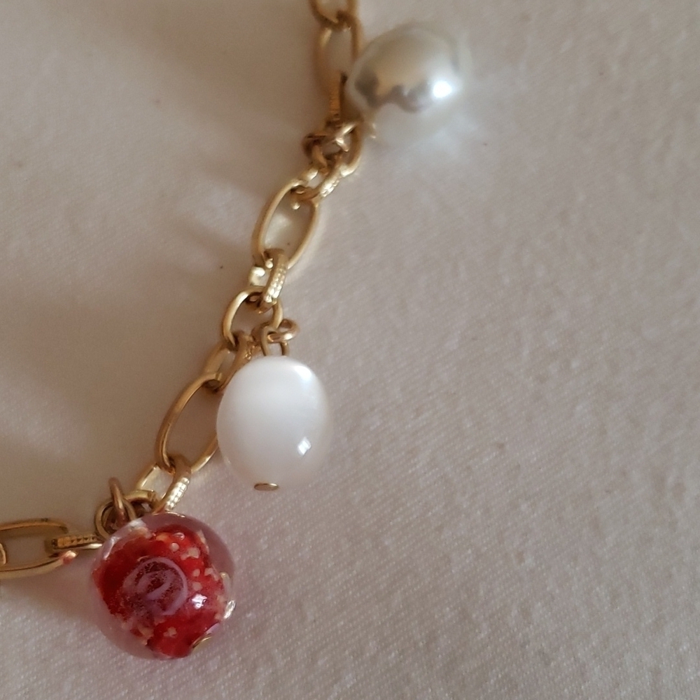 A New Day Necklace w/Red Blown Glass Beads, Floral Disc & Hibiscus Pendant - Picture 4 of 5